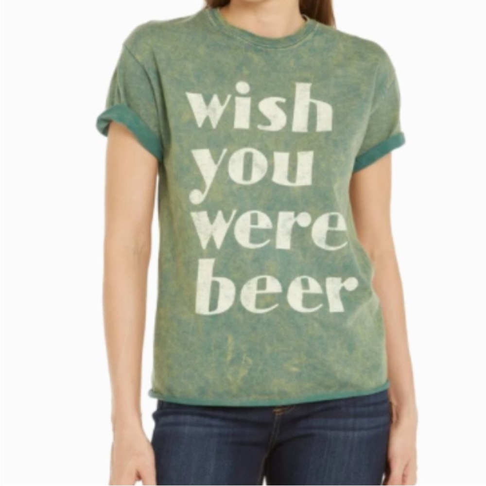 NWT True Vintage Los Angeles “Wish you were Beer” Green Graphic Tee Medium